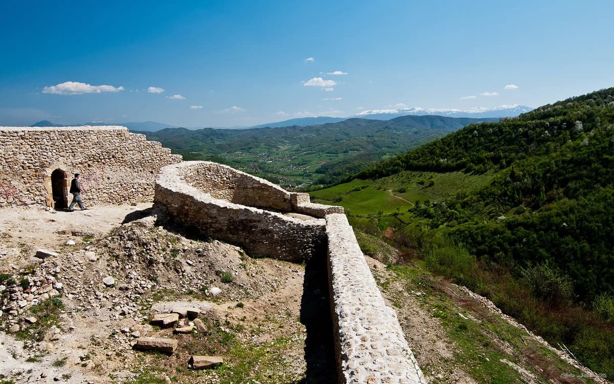 The medieval Old Town of Visoki site and the landscape below Visočica hill
