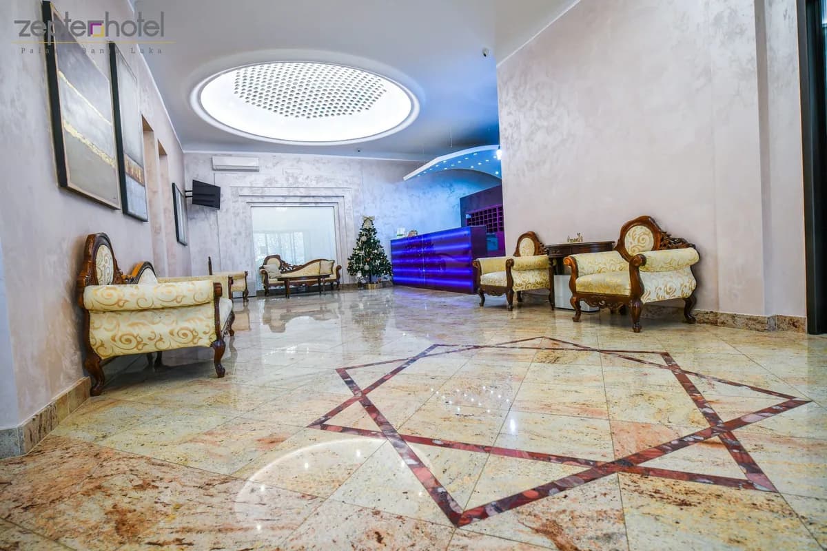Reception lobby at Hotel Zepter Palace in Banja Luka
